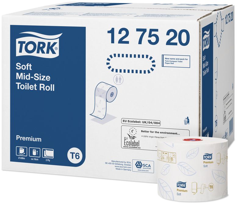 Бумага туалетная Tork Premium T6 Mid-size в миди рулонах мягкая, 2-слойная, 90м, белая 127520