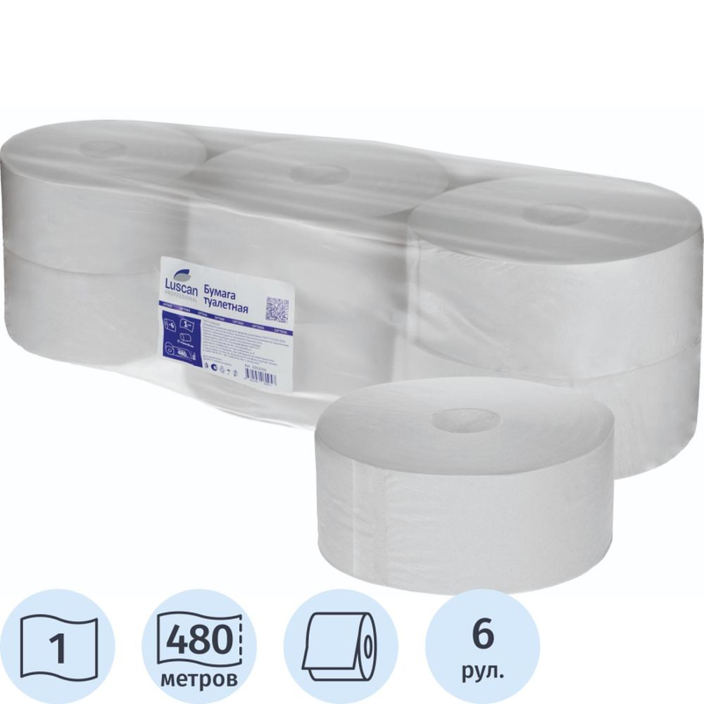 Бумага туалетная для диспенсеров Luscan Professional 1сл втор 480м 6рул/уп