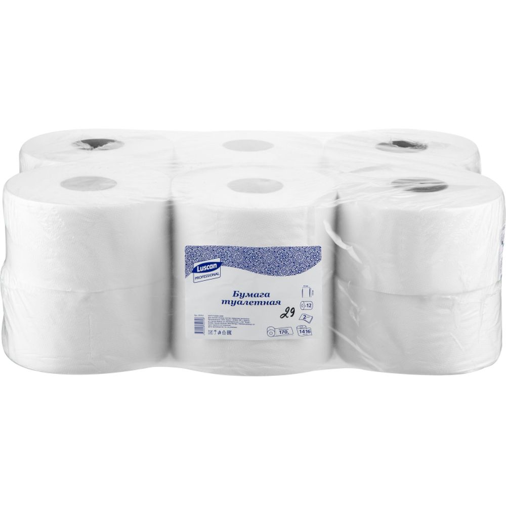 Бумага туалетная для диспенсеров Luscan Professional 2слбелцелвтул170м 12рул/уп