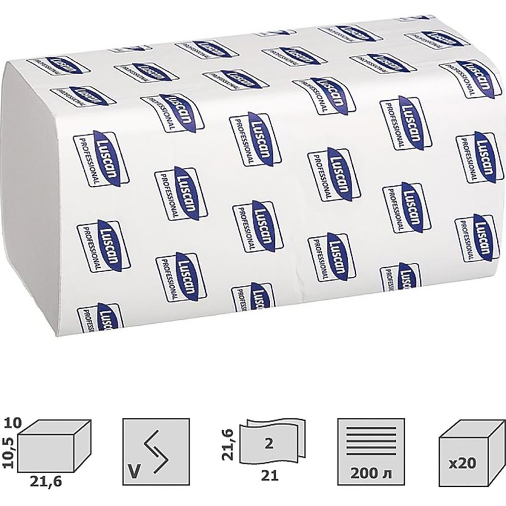 Полотенца бумажные для диспенсеров Luscan Professional Vслож2 слбелвтор200л20пач/уп