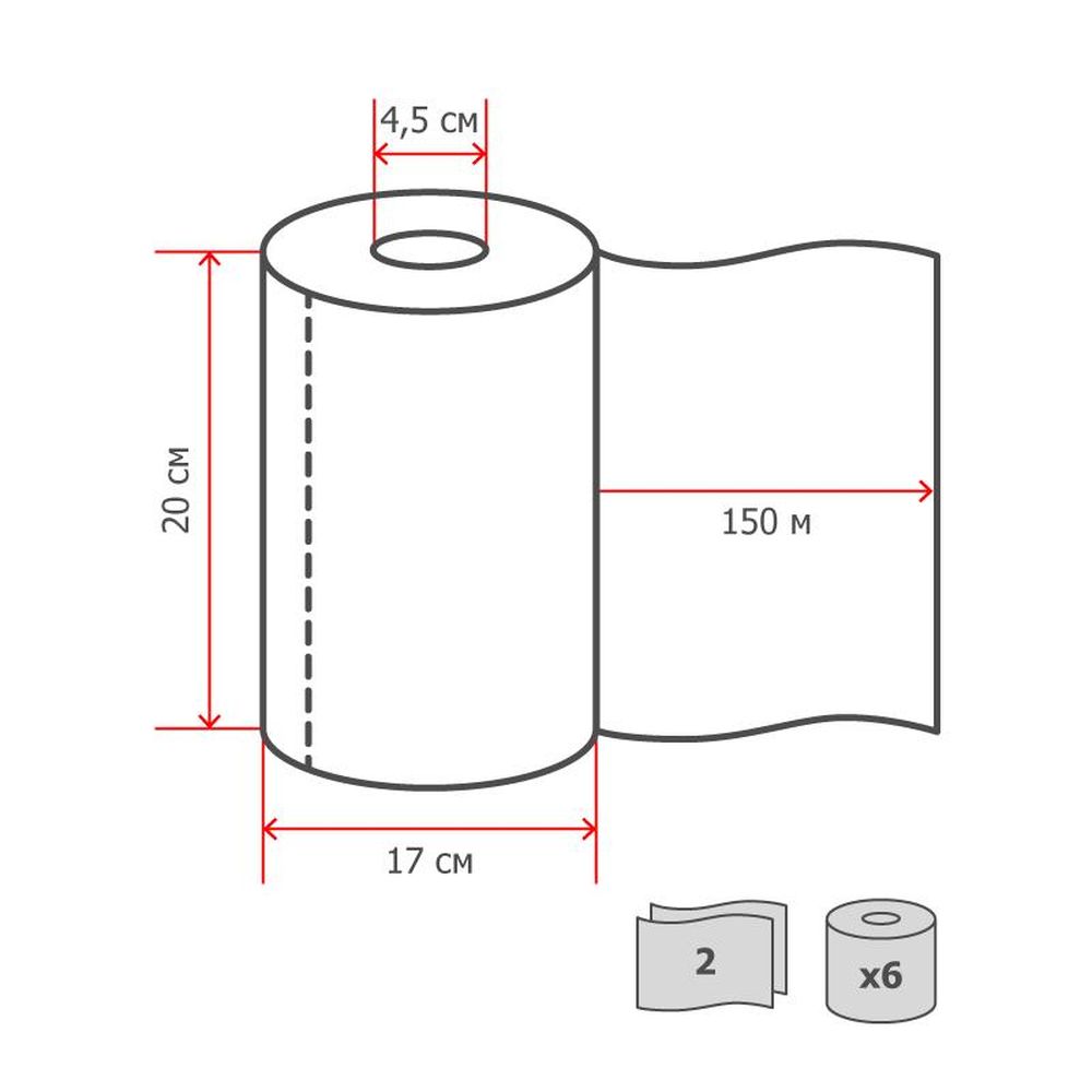 Полотенца бумажные для диспенсеров Luscan Professional с ЦВ 2слбелцел150м 6рул/уп