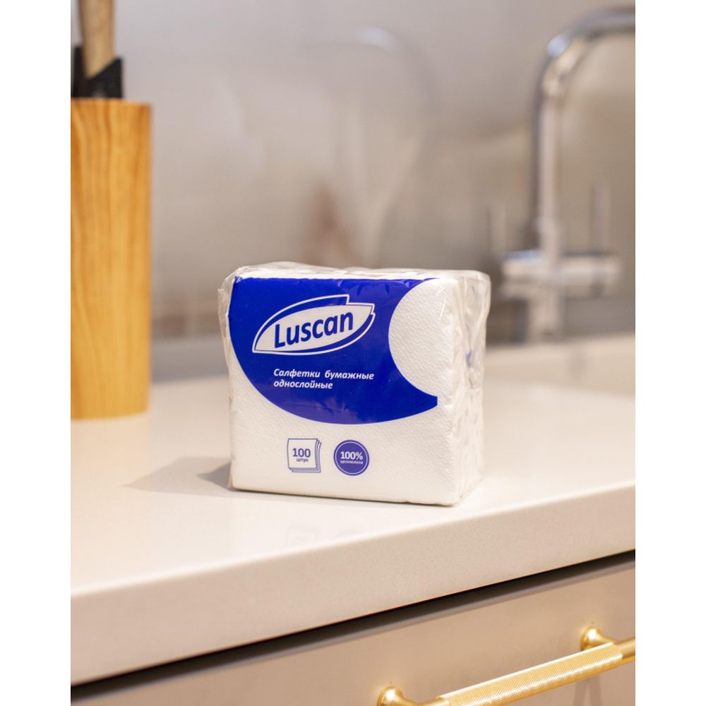Салфетки бумажные Luscan 1сл 24х24 белые 100шт/уп
