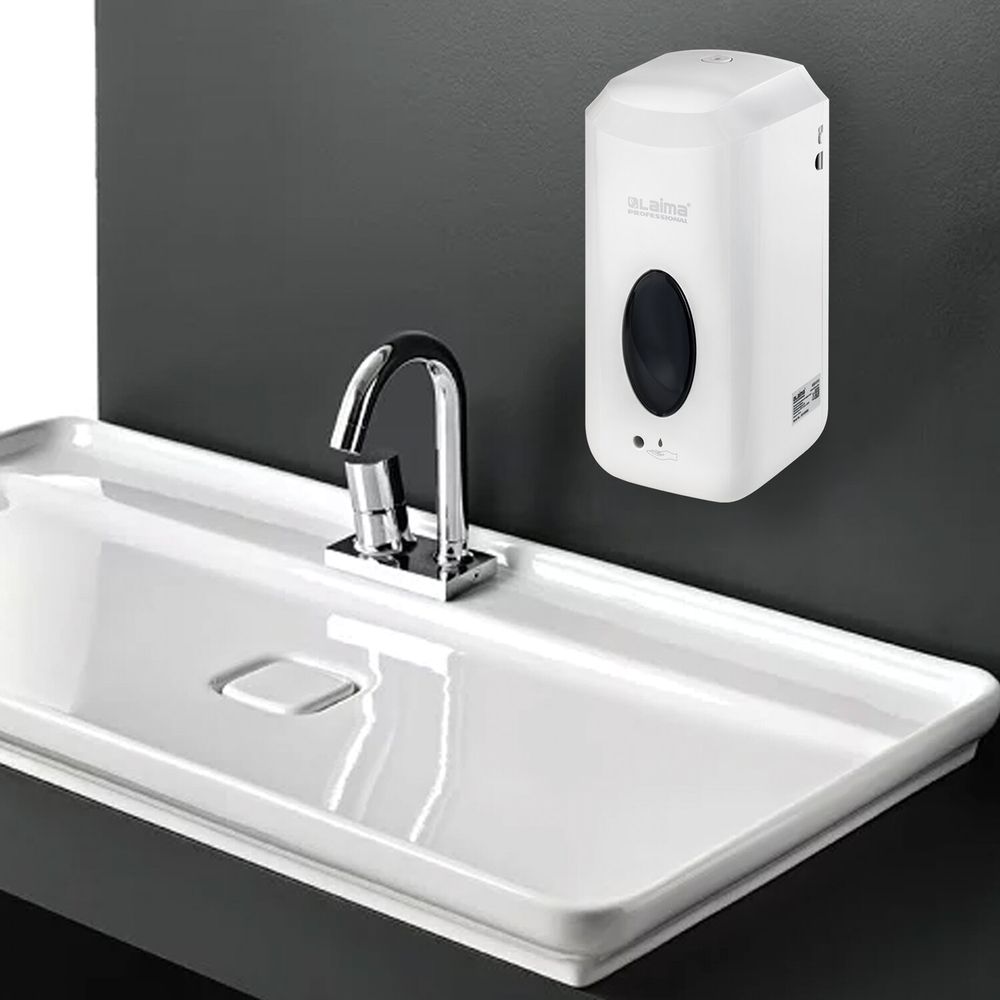 Дозатор для жидкого мыла LAIMA CLASSIC, НАЛИВНОЙ, СЕНСОРНЫЙ, 1 л, с блоком питания, белый