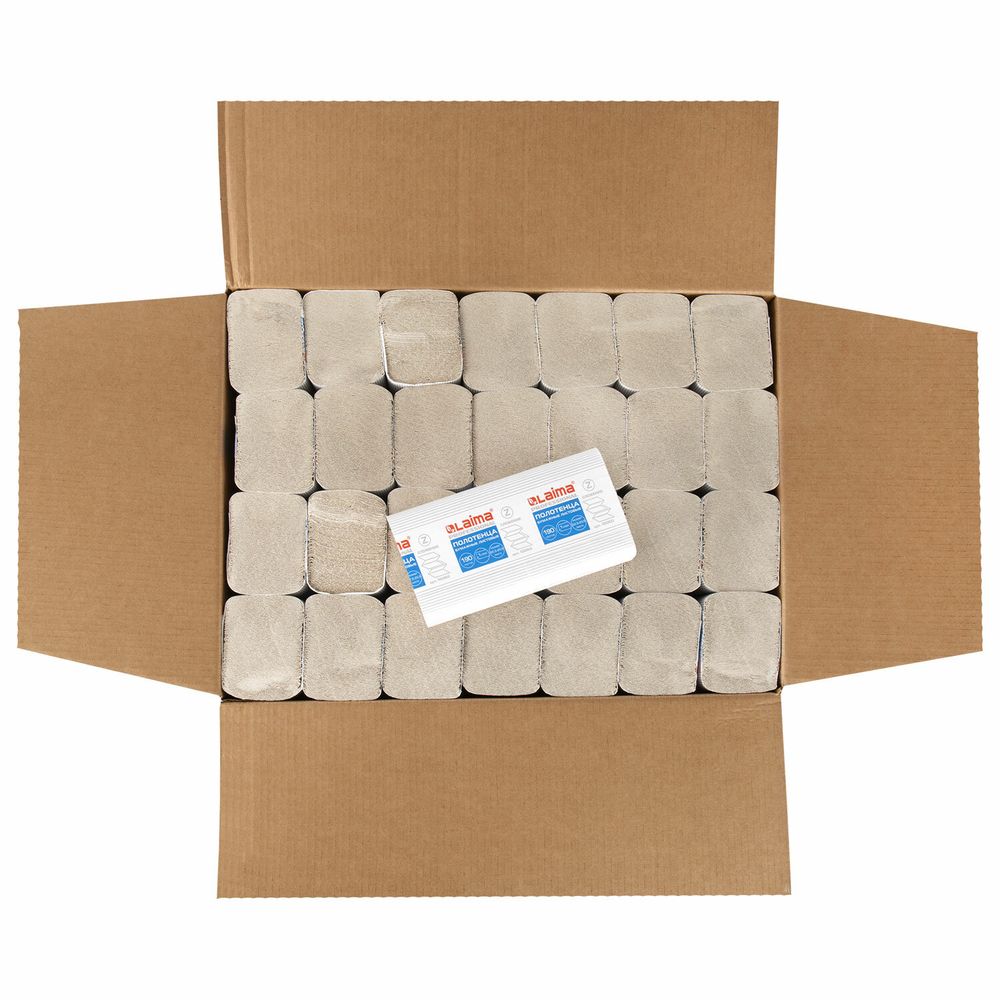 Полотенца бумажные 190 шт., КОМПЛЕКТ 28 пачек, LAIMA ECONOMY (H2), Z-сложение, натуральный цвет, 22,5х20,5 см