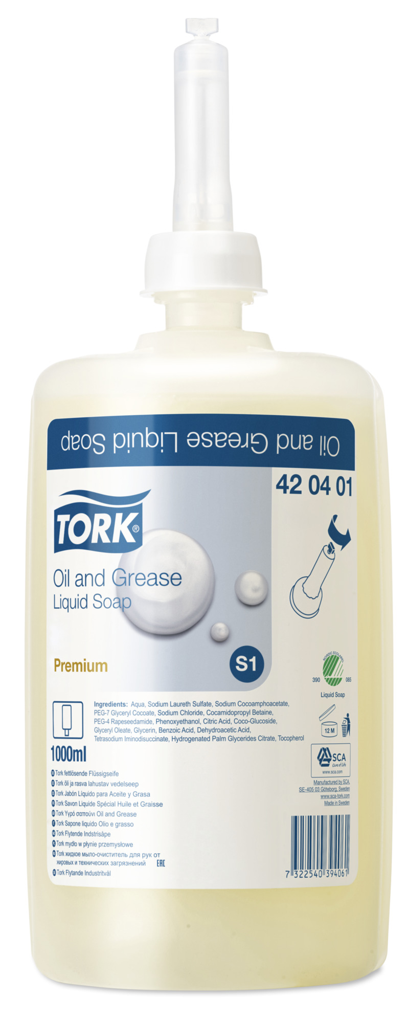 Мыло жидкое картридж Tork S1 Premium, мыло-очиститель от жировых и технических загрязнений, 1л 420401