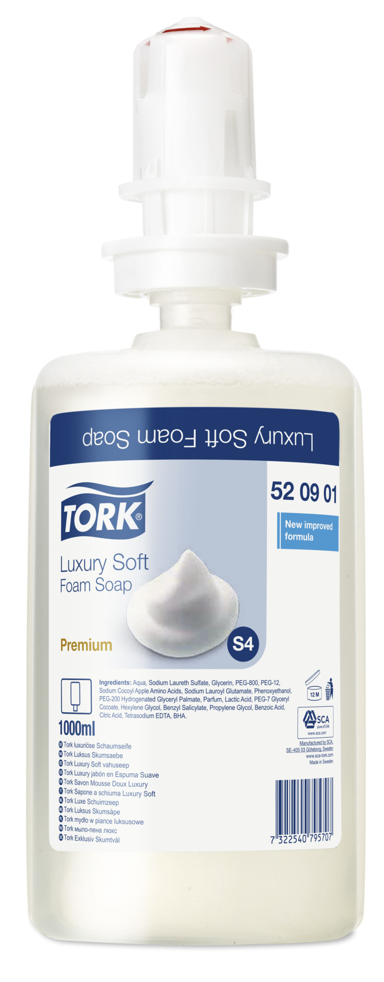 Мыло жидкое картридж Tork S4 Premium, мыло-пена люкс, 1л 520901