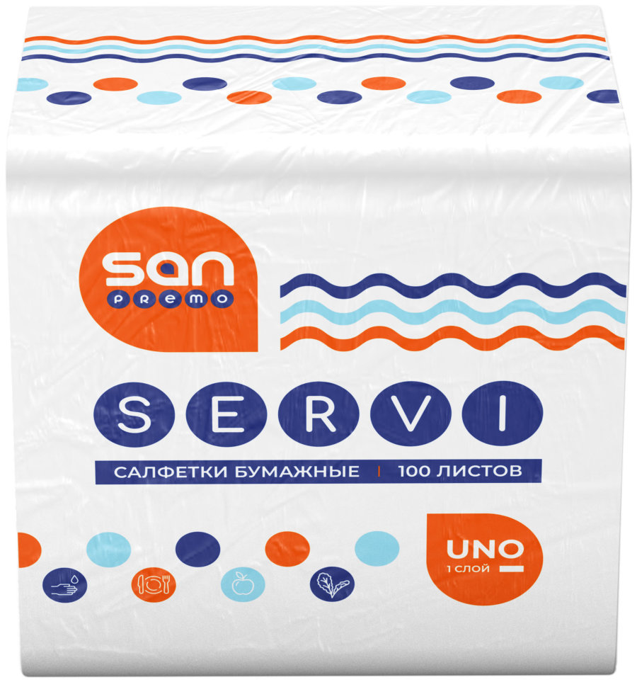 Салфетки бумажные "Санпремо Серви" белые, ф.24, 100 шт