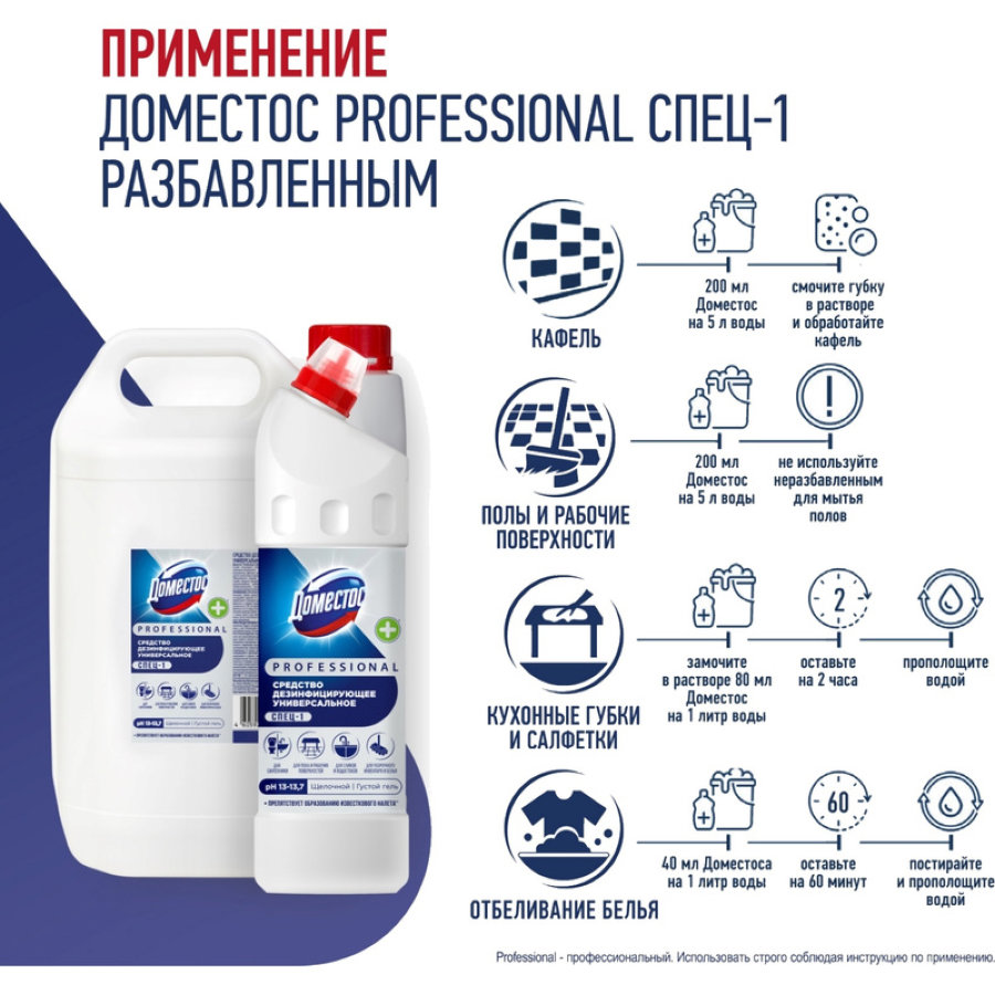 Чистящее средство для сантехники Domestos Professional Свежесть Атлантики, 1 л 