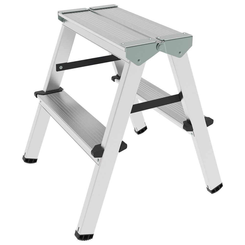 Стремянка алюминиевая двухсторонняя 2х2 ступени, высота площадки 0,43 м, до 150 кг, вес 1,8 кг, НОВАЯ ВЫСОТА
