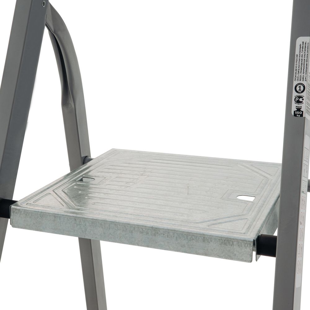 Стремянка сталь / алюминий 4 ступени, высота площадки 0,81м, дуга 0,6м, площадка 26х26см, до 150кг, вес 5,2кг НОВАЯ ВЫСОТА