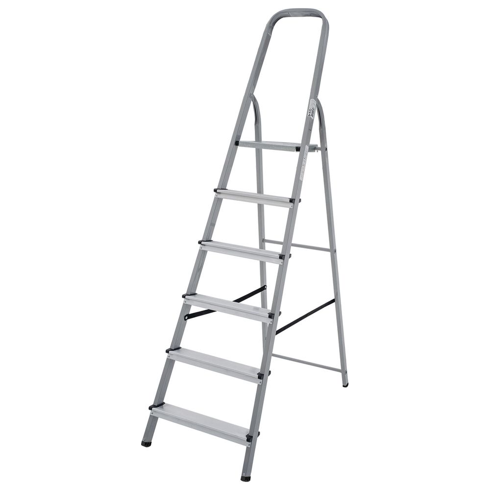 Стремянка сталь / алюминий 6 ступени, высота площадки 1,25м, дуга 0,6м, площадка 26х26см, нагрузка 150кг, вес 7кг НОВАЯ ВЫСОТА