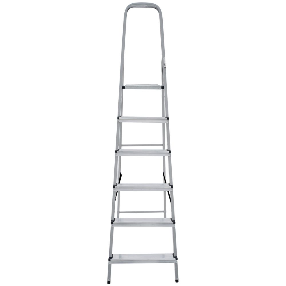 Стремянка сталь / алюминий 6 ступени, высота площадки 1,25м, дуга 0,6м, площадка 26х26см, нагрузка 150кг, вес 7кг НОВАЯ ВЫСОТА