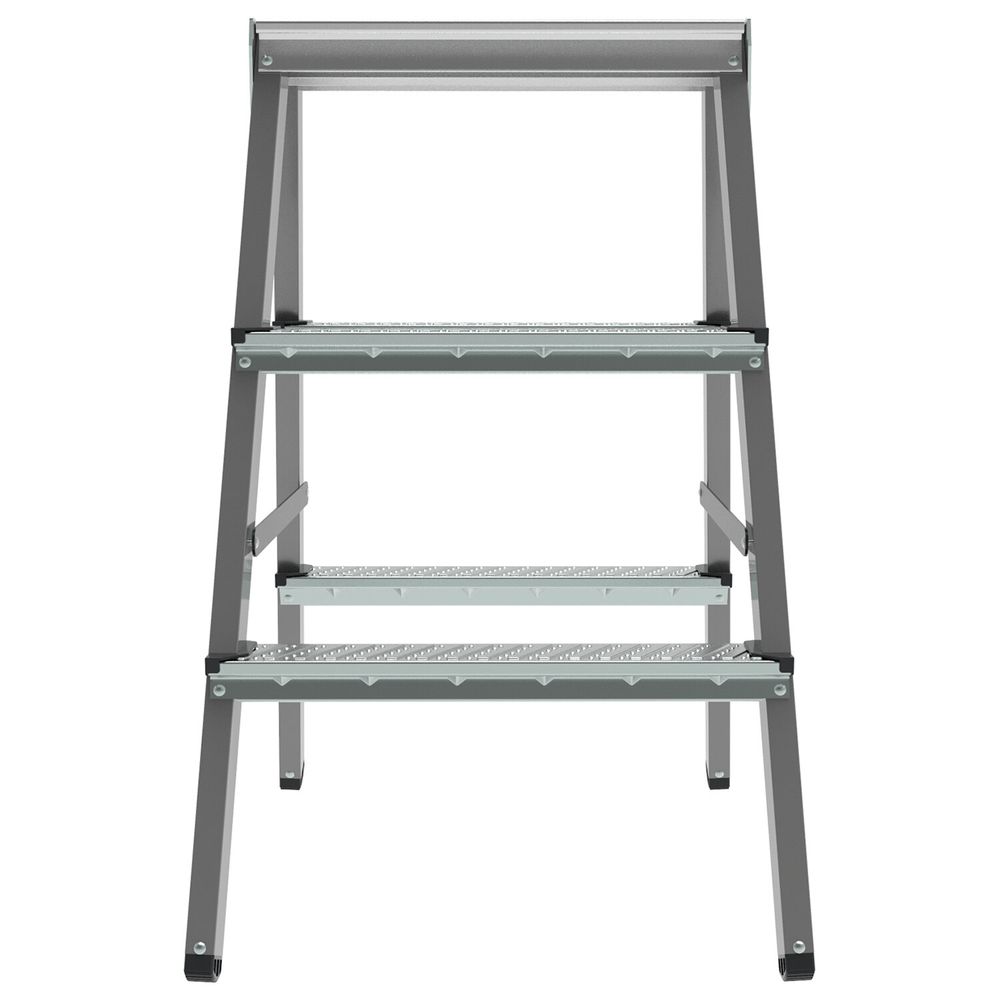 Стремянка стальная двухсторонняя 2х3 ступени, высота площадки 0,66м, алюминиевая площадка 35х16см, до 150кг, вес 4,2кг 