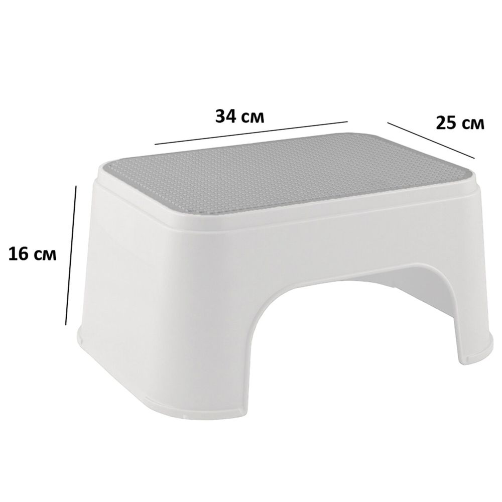 Стремянка-табурет-подставка 1 ступень, пластиковая, 16х34х26 см, нагрузка 200 кг, серый/бежевый