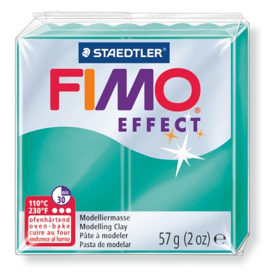 Fimo effect полимерная глина, запекаем, 57гр. цвет полупрозрачный  зелёный
