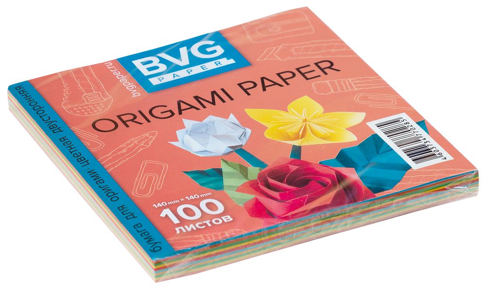 Бумага для оригами BVG, 14*14см,  10 цветов 100 листов