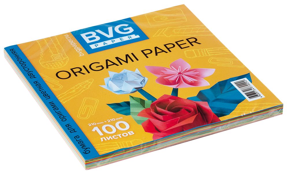 Бумага для оригами BVG, 21*21см,  10 цветов 100 листов