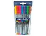 Ручки шариковые масляные PENSAN "Triball Colored", НАБОР 8 шт., АССОРТИ, узел 1 мм, линия письма 0,5 мм, 1003/PVC8