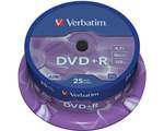Диск DVD+R Verbatim 4,7Gb, 16х, cakebox/25шт, записываемый