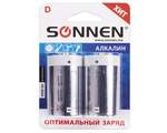 Батарейка Sonnen, D (LR20), комплект 2 шт., алкалиновые, в блистере, 1,5 В