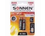 Батарейки аккумуляторные SONNEN, ААA (HR03), Ni-Mh, 1000mAh, 2 шт, в блистере