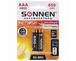 Батарейки аккумуляторные SONNEN, ААA (HR03), Ni-Mh, 650mAh, 2 шт, в блистере