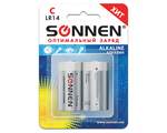 Батарейки КОМПЛЕКТ 2 шт., SONNEN Alkaline, С (LR14, 14А), алкалиновые, блистер