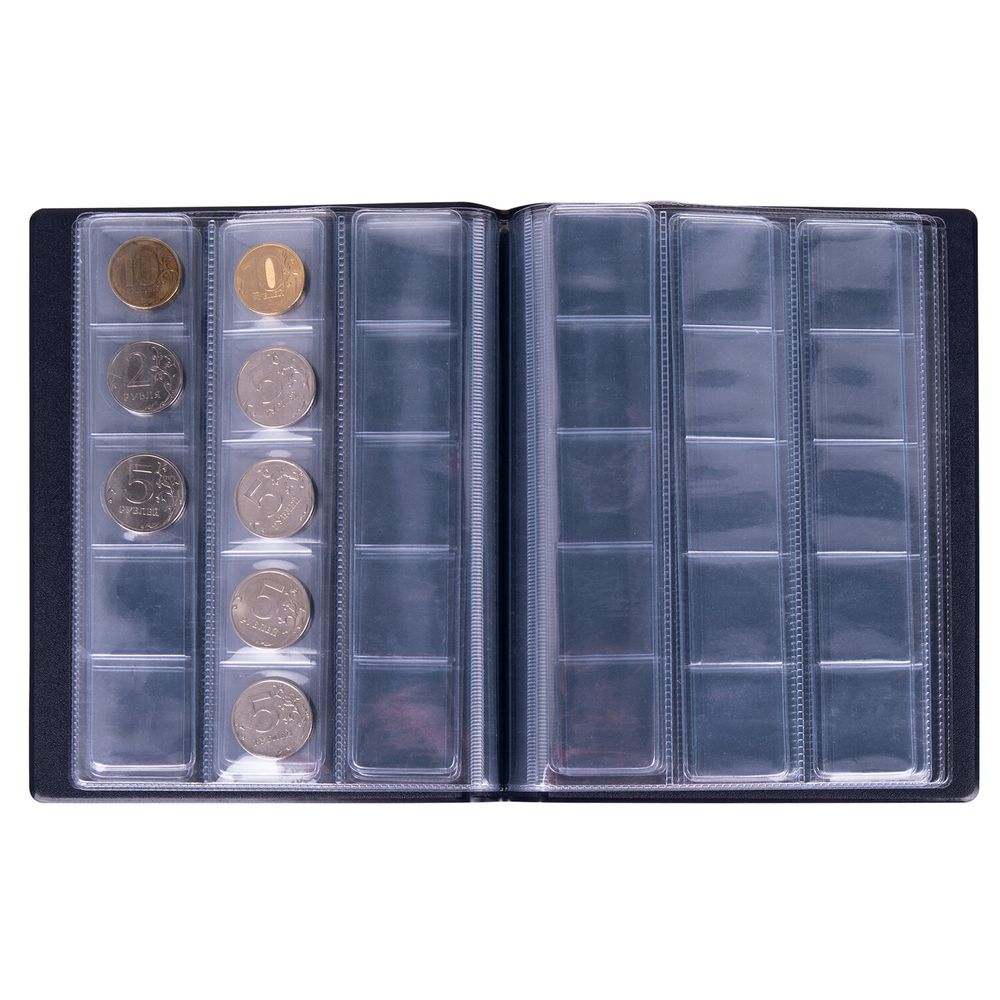 Альбом нумизмата для 90 монет (диаметр до 32 мм), 145х185 мм, синий, ОСТРОВ СОКРОВИЩ
