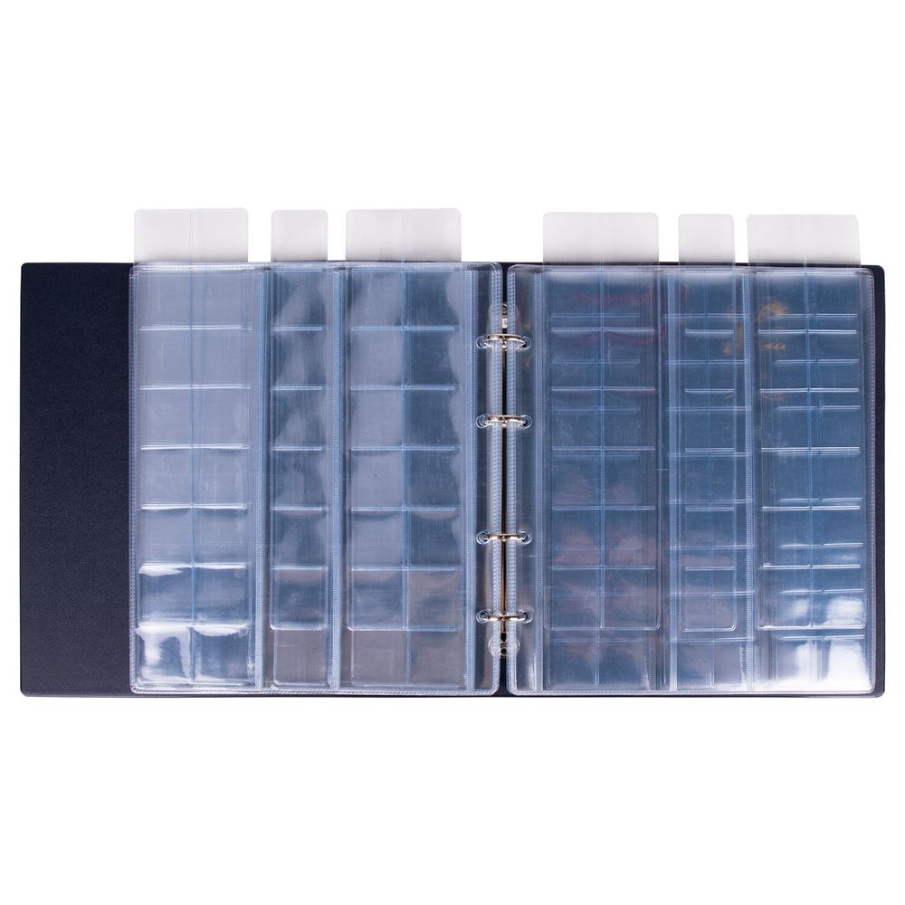 Альбом нумизмата для 380 монет (диаметр до 38 мм) и купюр, 253х238 мм, синий, ОСТРОВ СОКРОВИЩ