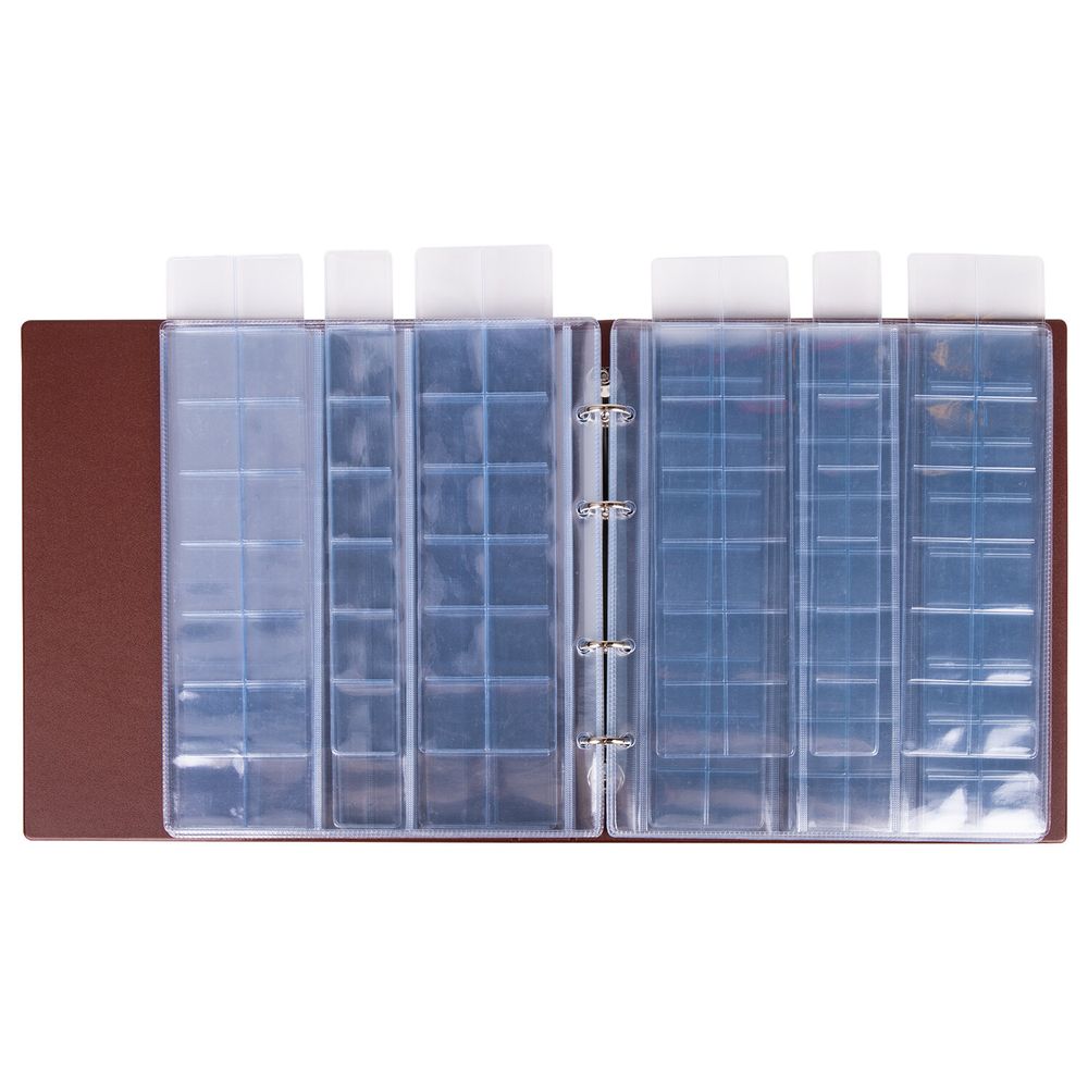 Альбом нумизмата для 380 монет (диаметр до 38 мм) и купюр, 253х238 мм, коричневый, ОСТРОВ СОКРОВИЩ