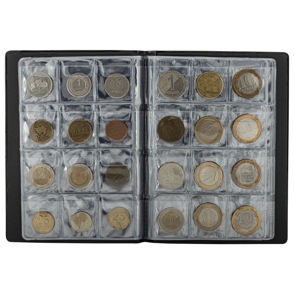 Альбом нумизмата для 120 монет, 125х175 мм, ПВХ, коричневый, STAFF