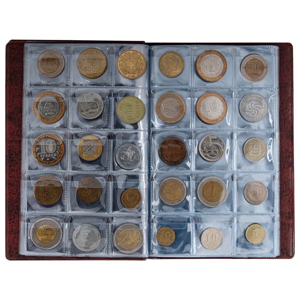 Альбом нумизмата для 240 монет, 125х185 мм, ПВХ, коричневый, STAFF