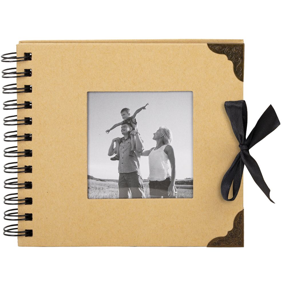 Фотоальбом 16х18 см, 20 черных листов, обложка КРАФТ, уголки/стикеры/ручка/клей, BRG Black&Kraft