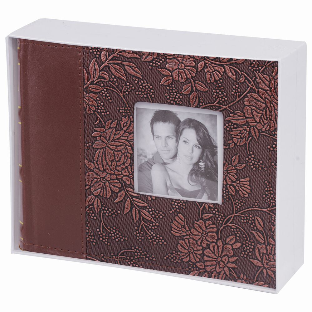 Фотоальбом BRAUBERG на 100 фотографий 10х15 см, обложка под кожу, бумажные страницы, бокс, коричневый