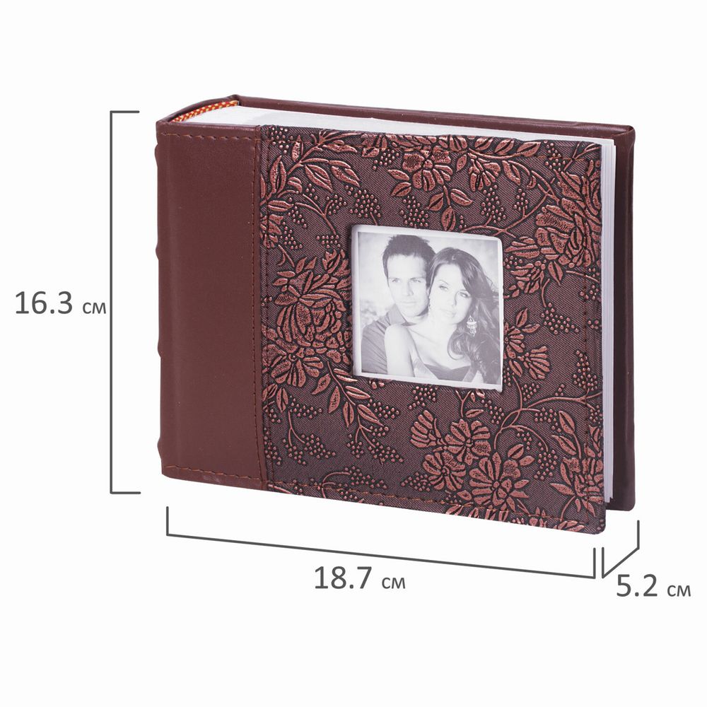 Фотоальбом BRAUBERG на 100 фотографий 10х15 см, обложка под кожу, бумажные страницы, бокс, коричневый