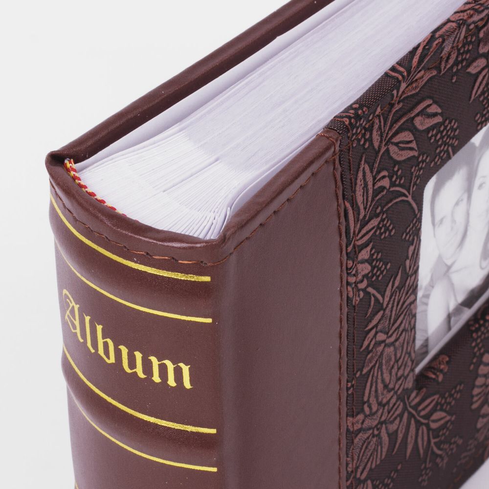 Фотоальбом BRAUBERG на 100 фотографий 10х15 см, обложка под кожу, бумажные страницы, бокс, коричневый