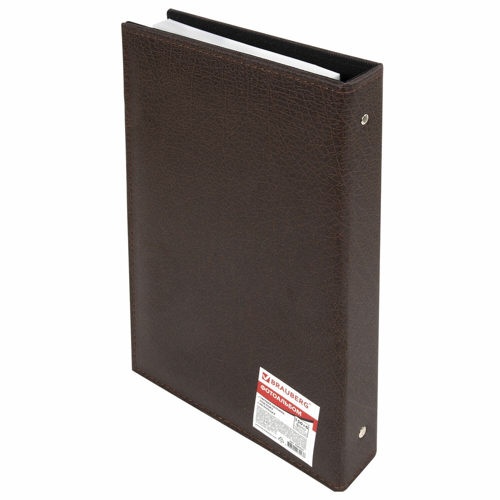 Фотоальбом BRAUBERG на 156 фото 10х15 см, под гладкую кожу, на кольцах, коричневый