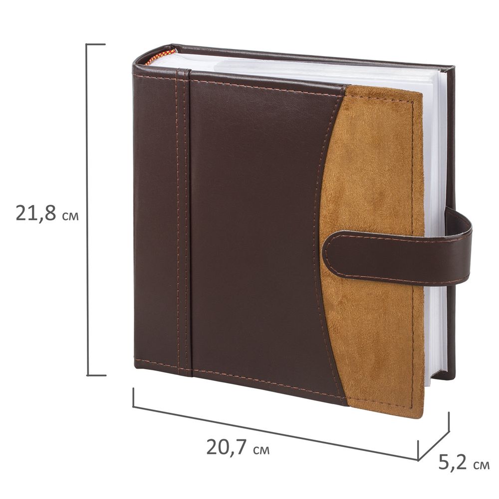 Фотоальбом BRAUBERG на 200 фото 10х15 см, под гладкую кожу, бумажные страницы, застежка, темно-коричневый