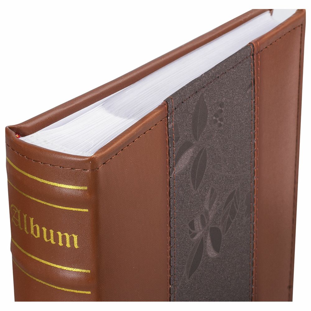 Фотоальбом BRAUBERG на 200 фото 10х15 см, под кожу (комбинированную), бумажные страницы, бокс, коричневый