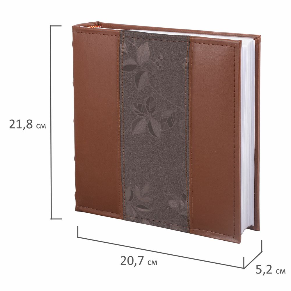 Фотоальбом BRAUBERG на 200 фото 10х15 см, под кожу (комбинированную), бумажные страницы, бокс, коричневый