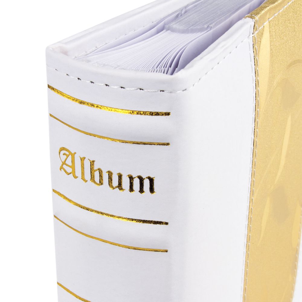 Фотоальбом BRAUBERG на 200 фото 10х15 см, под кожу, бумажные страницы, бокс, бело-золотистый