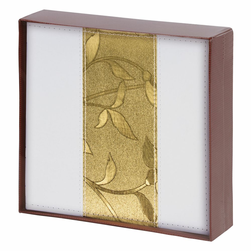 Фотоальбом BRAUBERG на 200 фото 10х15 см, под кожу, бумажные страницы, бокс, бело-золотистый