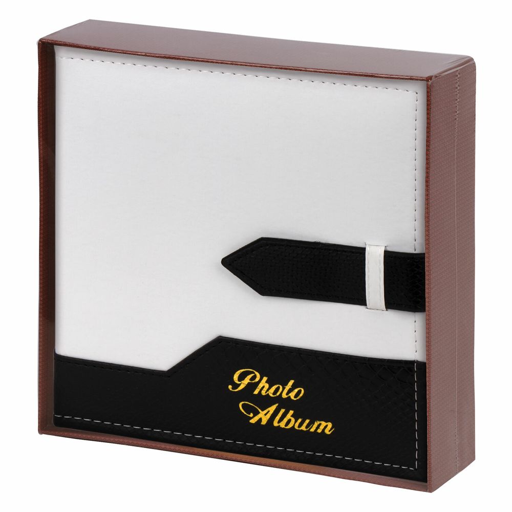Фотоальбом BRAUBERG на 200 фото. 10х15 см, под замшу, бумажные страницы, бокс, белый с черным
