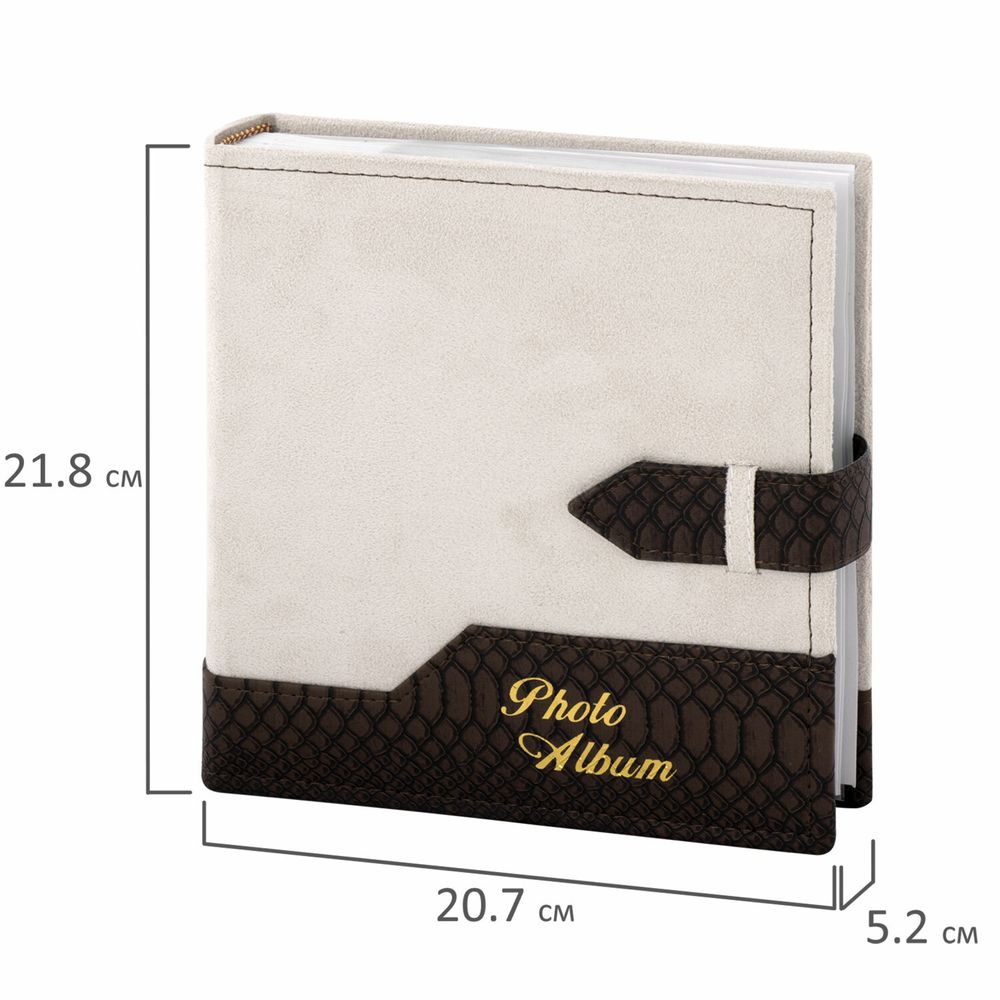 Фотоальбом BRAUBERG на 200 фотографий 10х15 см, под замшу, бумажные страницы, бокс, беж с коричневым
