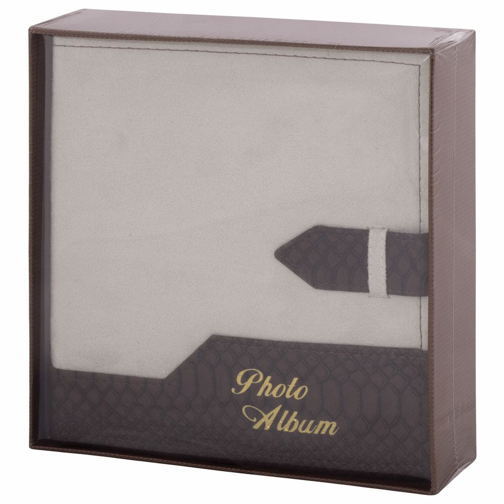 Фотоальбом BRAUBERG на 200 фотографий 10х15 см, под замшу, бумажные страницы, бокс, беж с коричневым