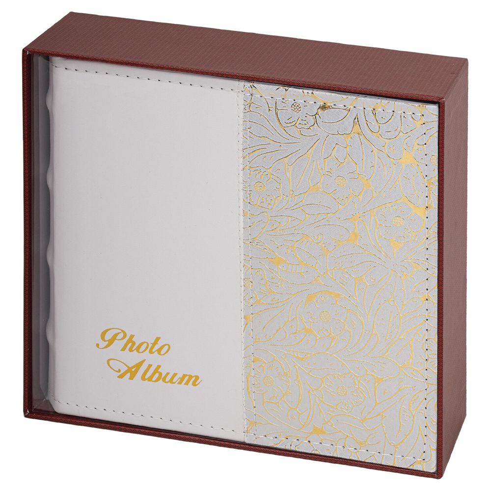 Фотоальбом BRAUBERG на 300 фото 10х15 см, под кожу, бумажные страницы, бокс, белый+золото