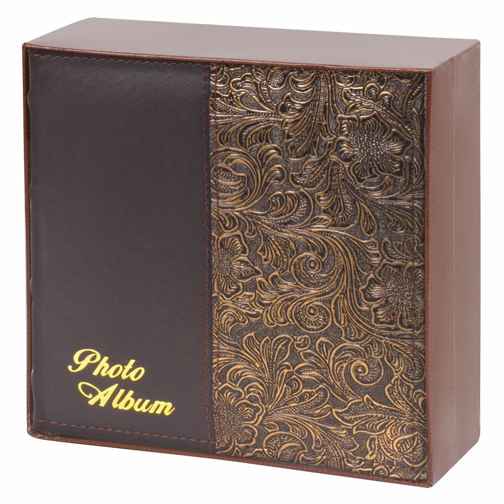 Фотоальбом BRAUBERG на 300 фото 10х15 см, под кожу, бумажные страницы, бокс, коричневый + золото