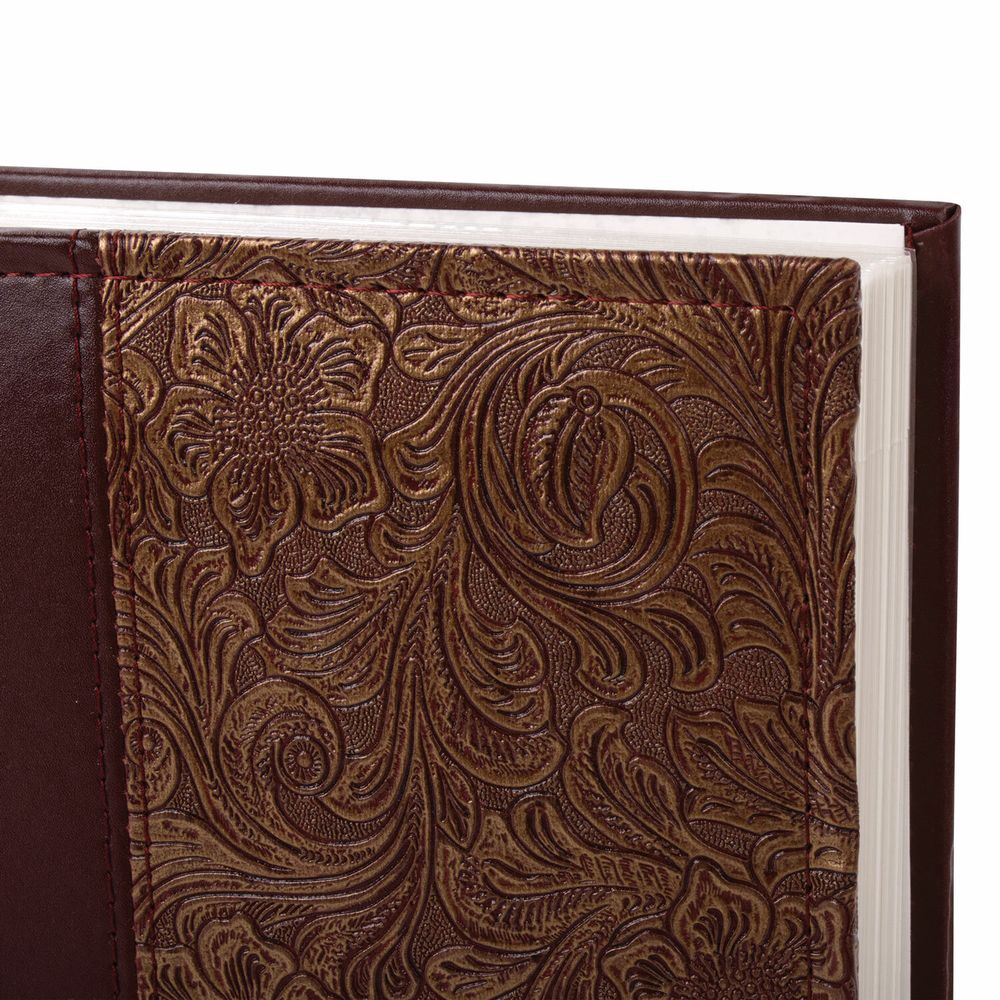 Фотоальбом BRAUBERG на 300 фотографий 10х15 см, обложка под кожу, бумажные страницы, бокс, бордо+бронза