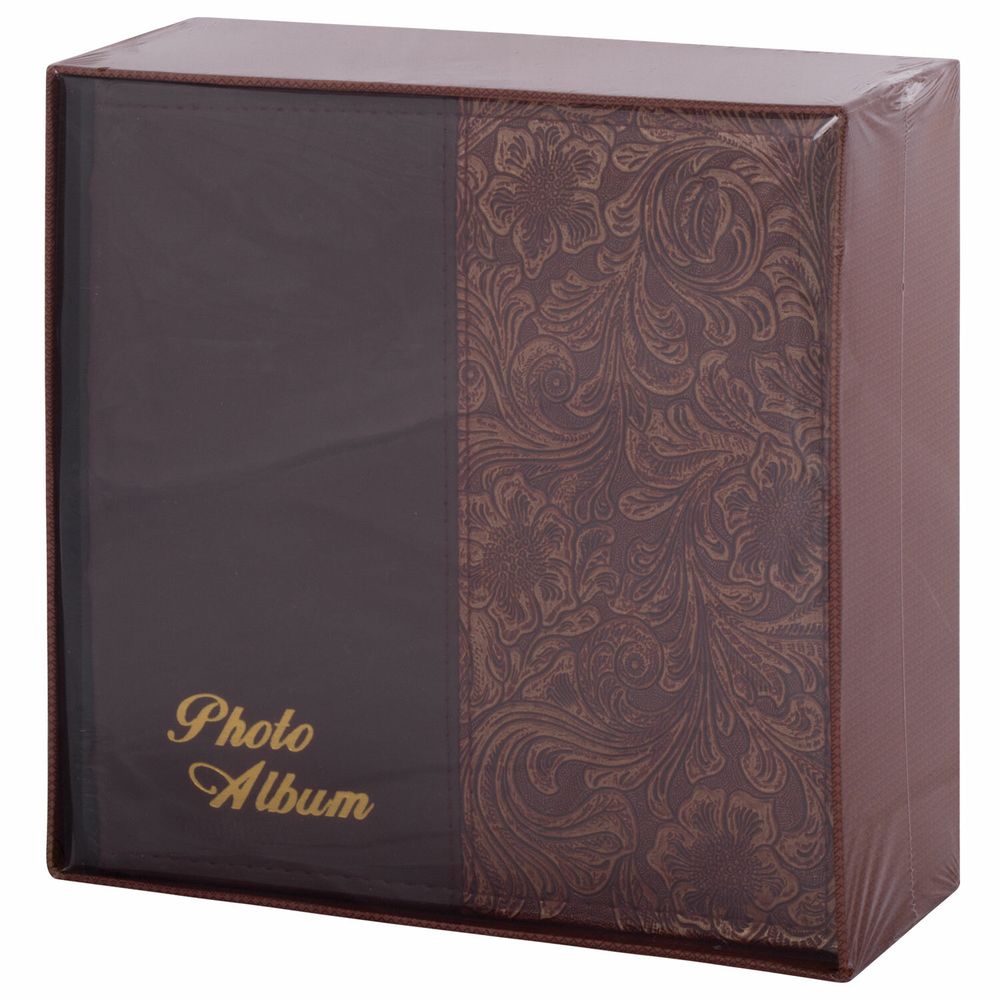 Фотоальбом BRAUBERG на 300 фотографий 10х15 см, обложка под кожу, бумажные страницы, бокс, бордо+бронза