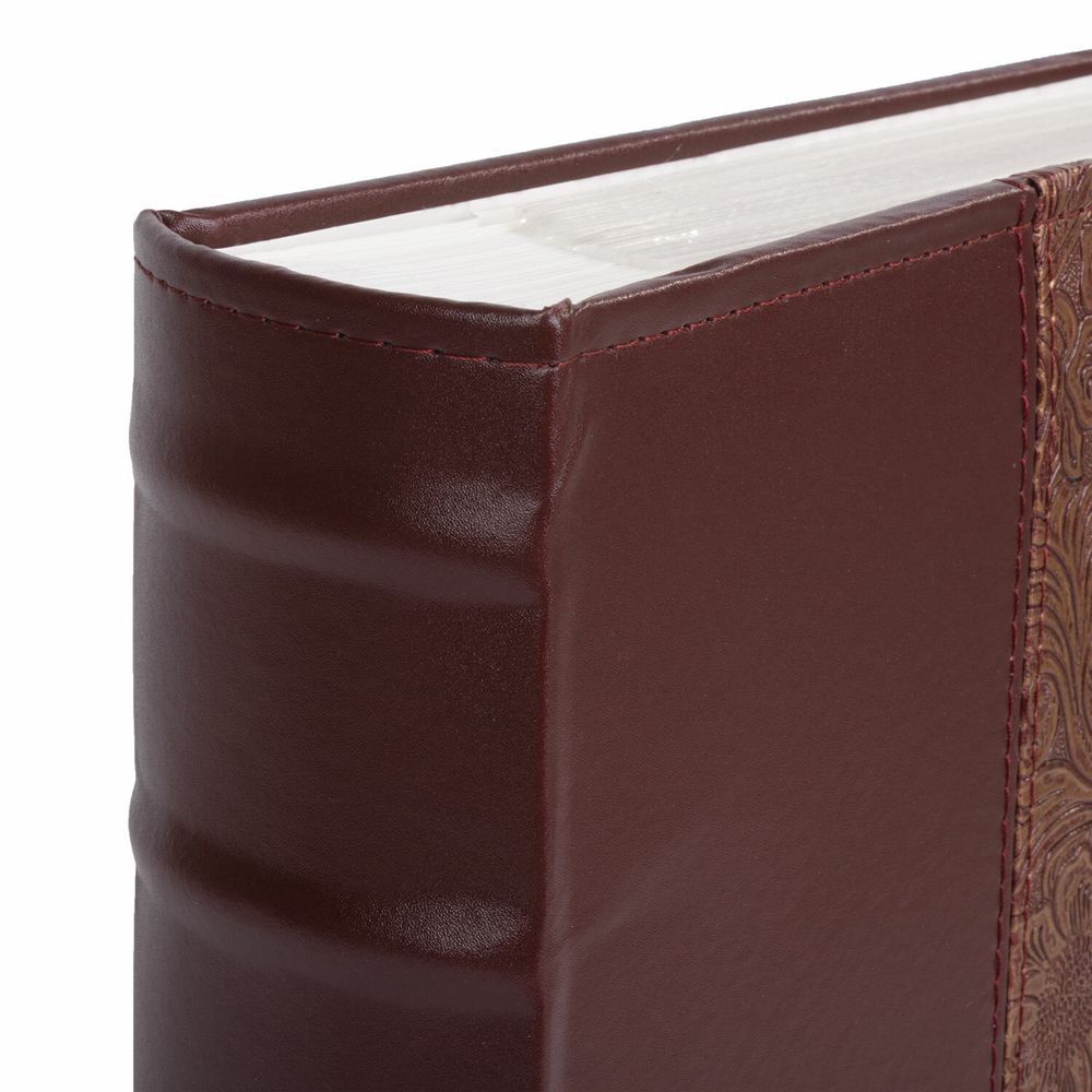 Фотоальбом BRAUBERG на 300 фотографий 10х15 см, обложка под кожу, бумажные страницы, бокс, бордо+бронза